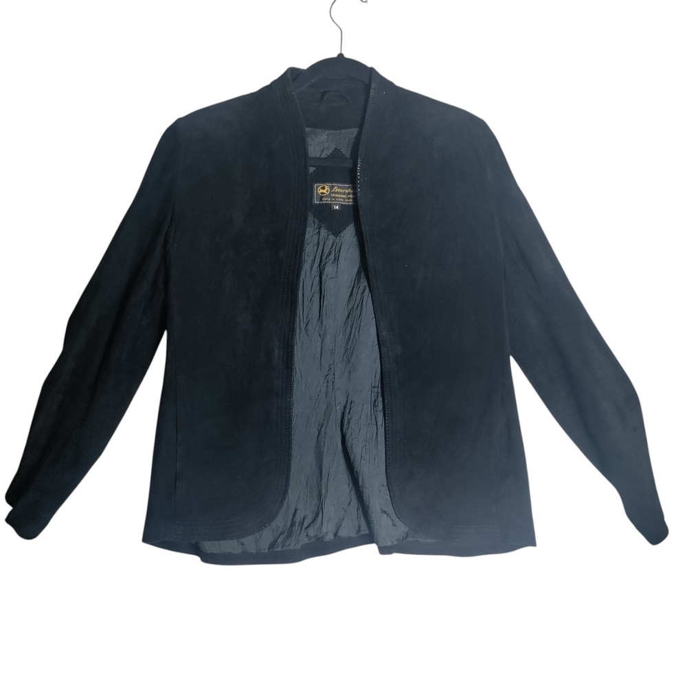 Vintage Deerskin Trading Post Open Front Black‎ Suede Jacket Womans Size 14